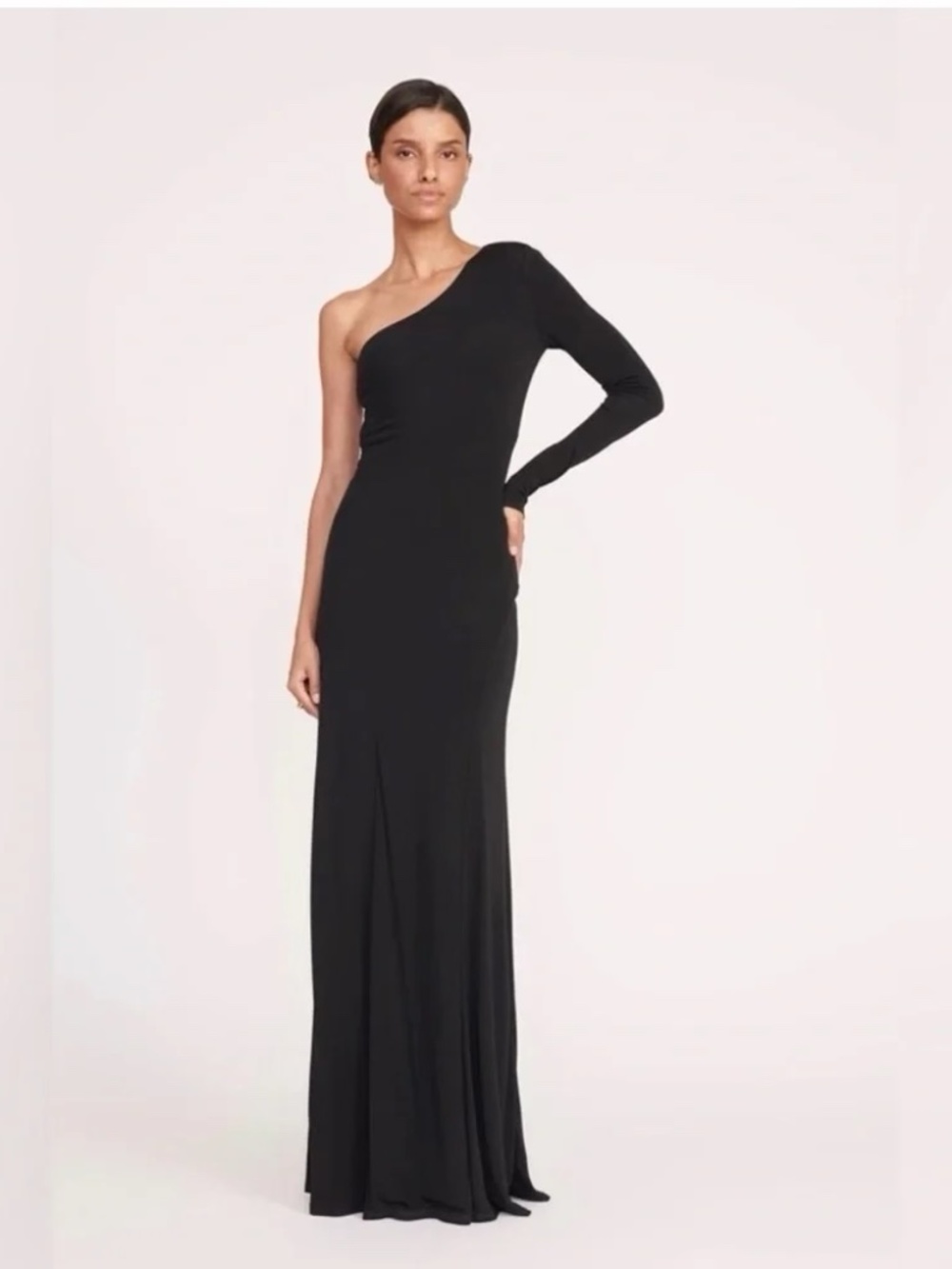STAUD Serena Dress, size M, one shoulder, black, jersery gown